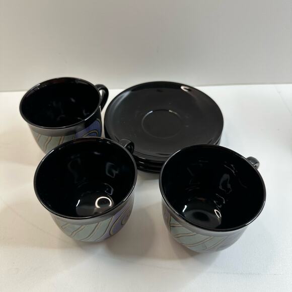 Vtg Arcoroc Tampico Cup and Saucer Set of 3 Funky Groovy Post Modern Memphis - Picture 2 of 6